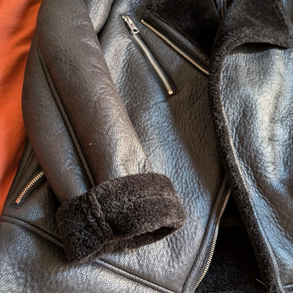 Vmemmy Vero Moda Black Vegan Leather Sherpa Sherling Jacket - Picture 4 of 9